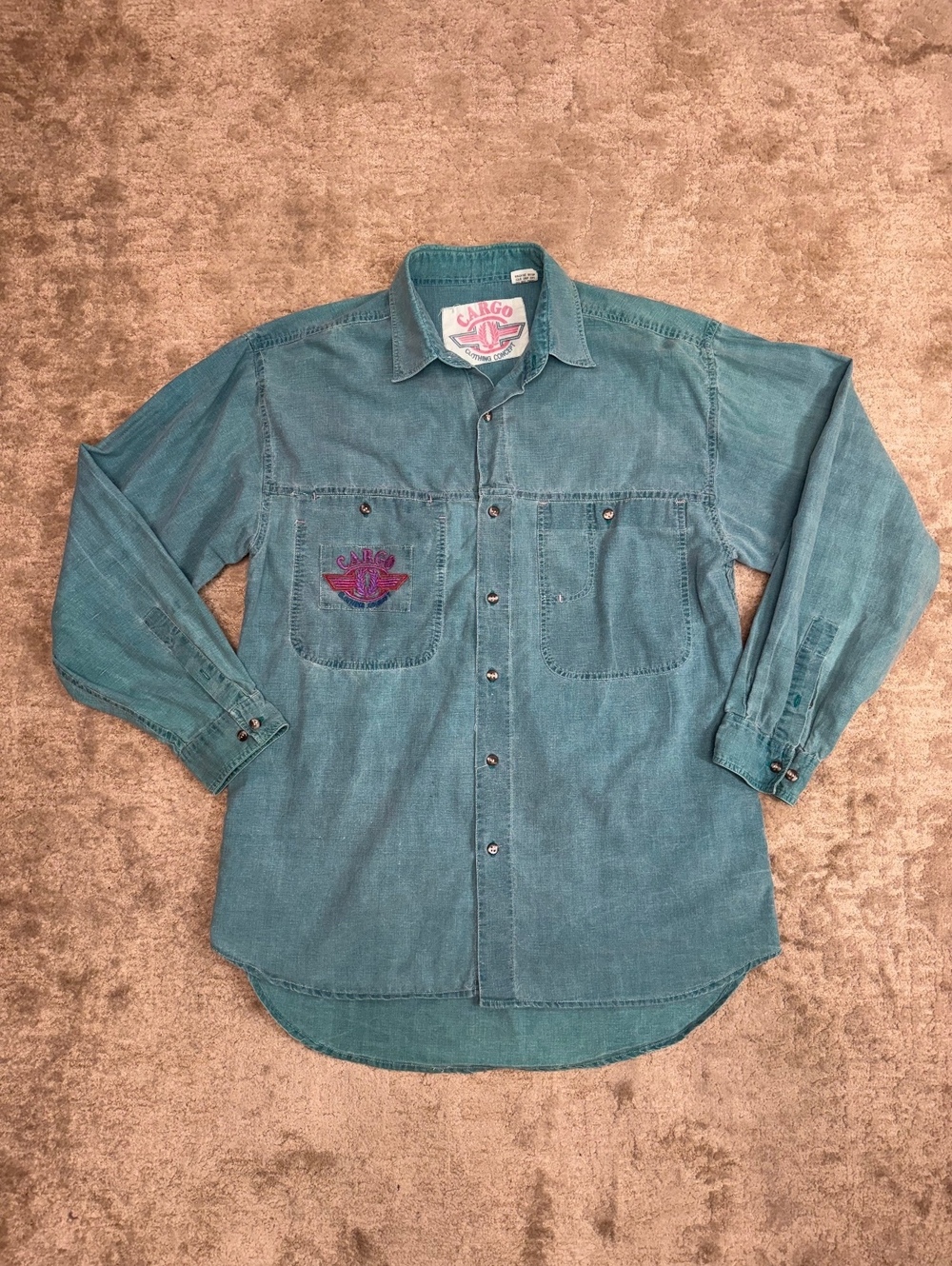 Vintage 90s Cargo Clothing Concept Shirt Mens M Faded Teal Workwear Grunge